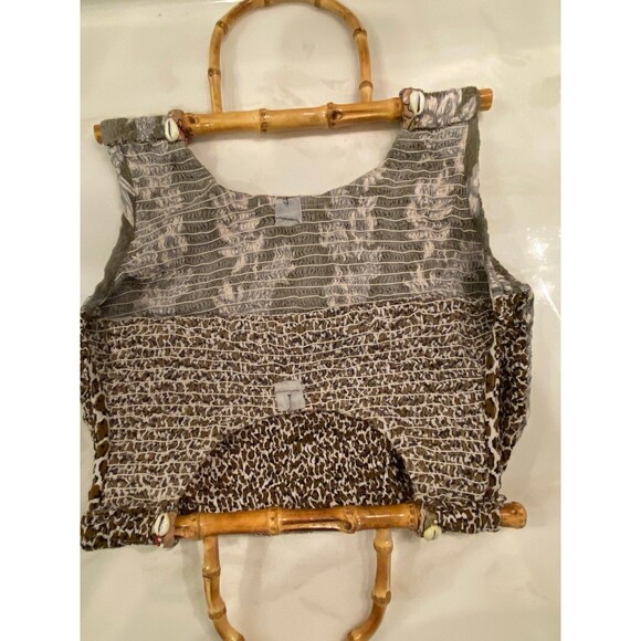 Faith by Celia Forrester Smocked Unique Boho Hipster Handbag With Bamboo Handles - Picture 7 of 12
